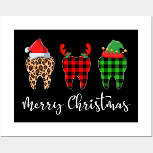 Merry Christmas Leopard Red Green Plaid Tooth Posters and Art